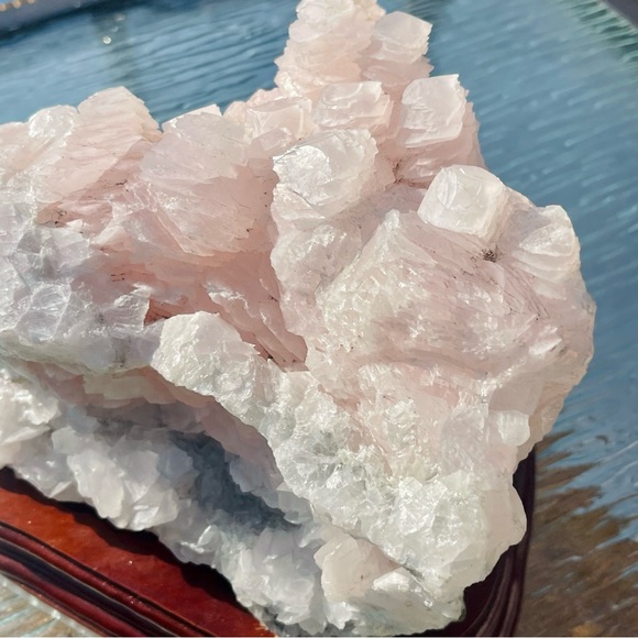 Mangano Calcite Large Pink Calcite Cluster w/ Wood Base Pink Calcite Home Decor - Picture 17 of 17